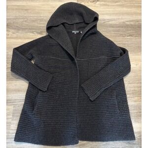 Vince Merino Wool Alpaca Sweater Coat Open Front Hooded Charcoal Gray Medium
